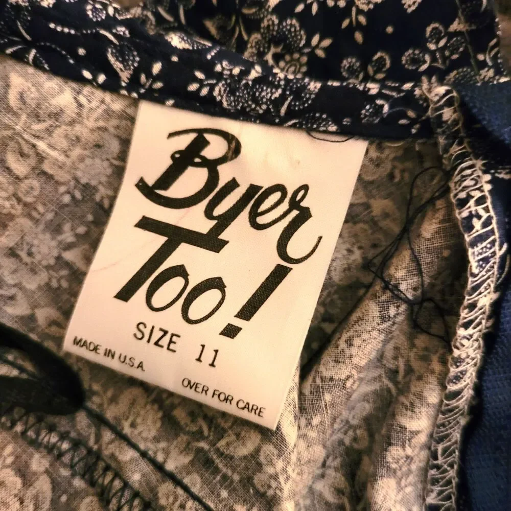 Vintage Blue Floral Calico Cottagecore Prairie Dress Lace Bib Collar sz M 11 USA - Picture 9 of 12